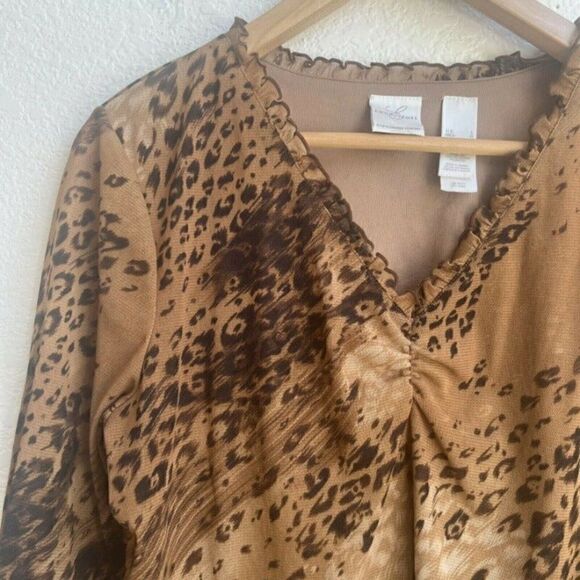 Emma James Liz Claiborne Co Women's Brown Leopard Cheetah Print Blouse/Top Lrg - Picture 3 of 8